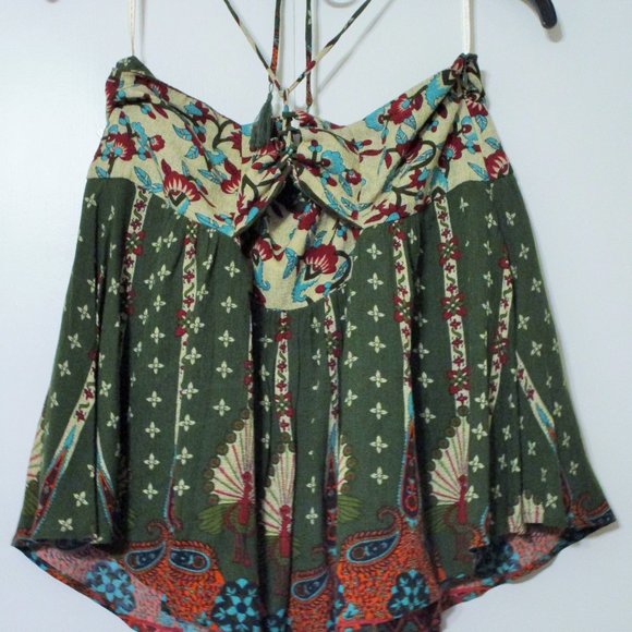 Farm Rio Floral Peacock Green Mixed Print Halter Top Blouse Sz P NWT - Picture 2 of 9